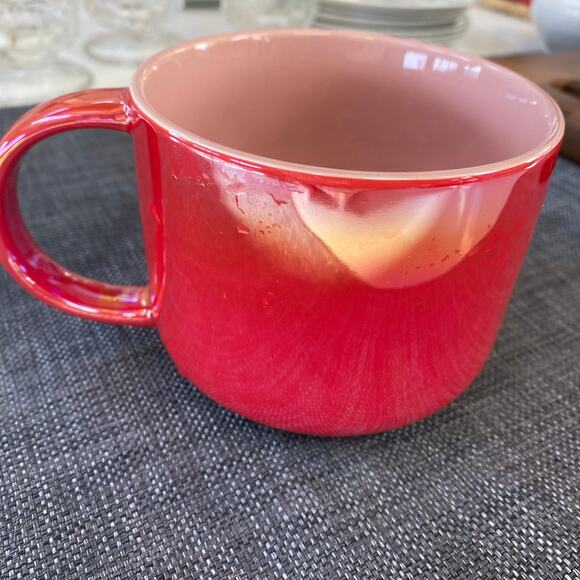 Starbucks Pearly Red 14 Oz. Coffee Mug Pink Interior with Logo Perfect Condition - Picture 5 of 5